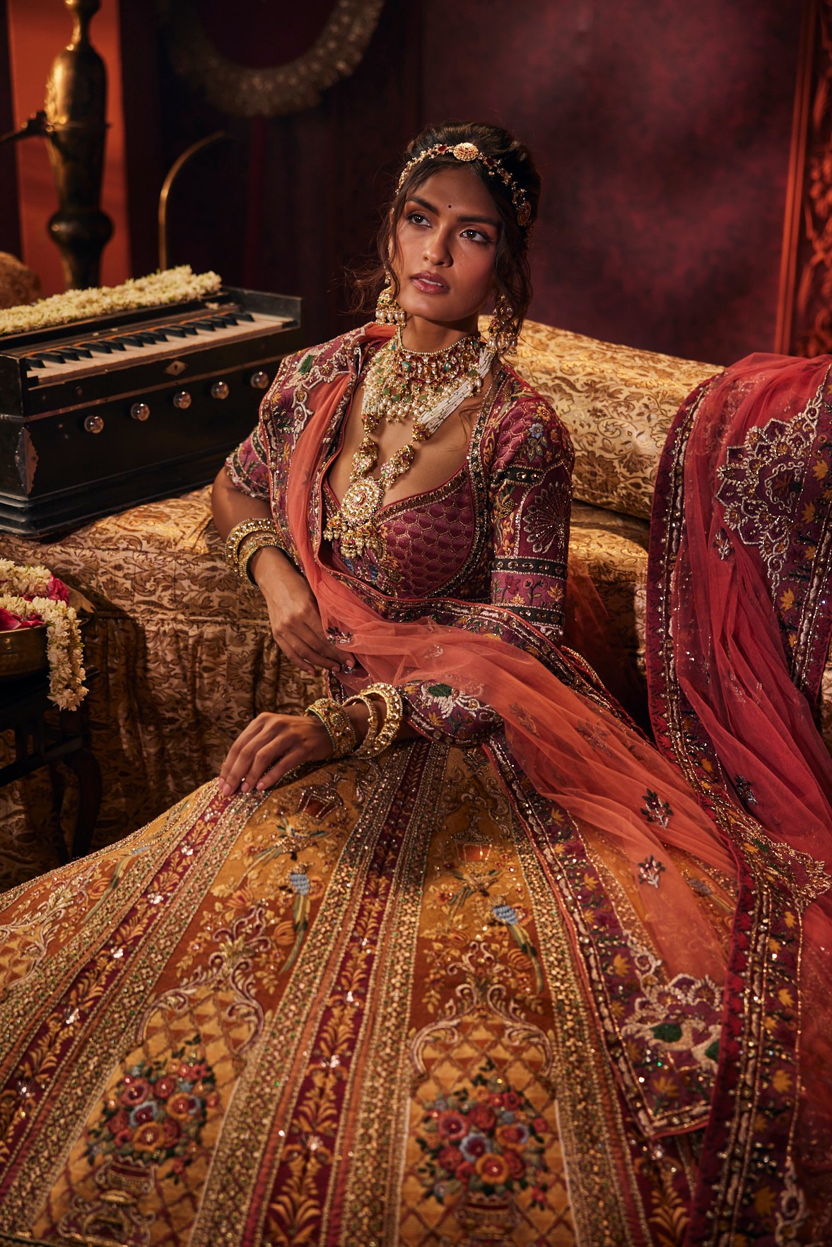 Amber Brocade Bridal Lehenga